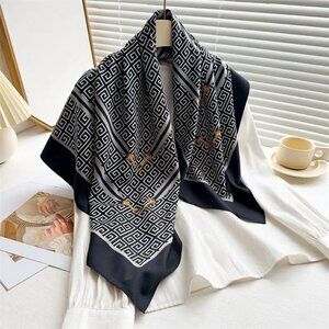 2/$30 NEW Black & White Greek Key Pattern Silk Feeling Scarf